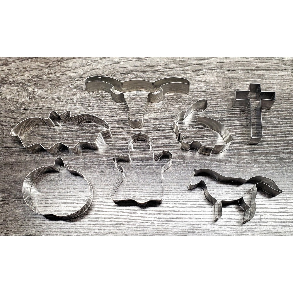 Vintage Aluminum  Cookie Cutters Lot of 7 Halloween Easter Longhorn Bat Horse